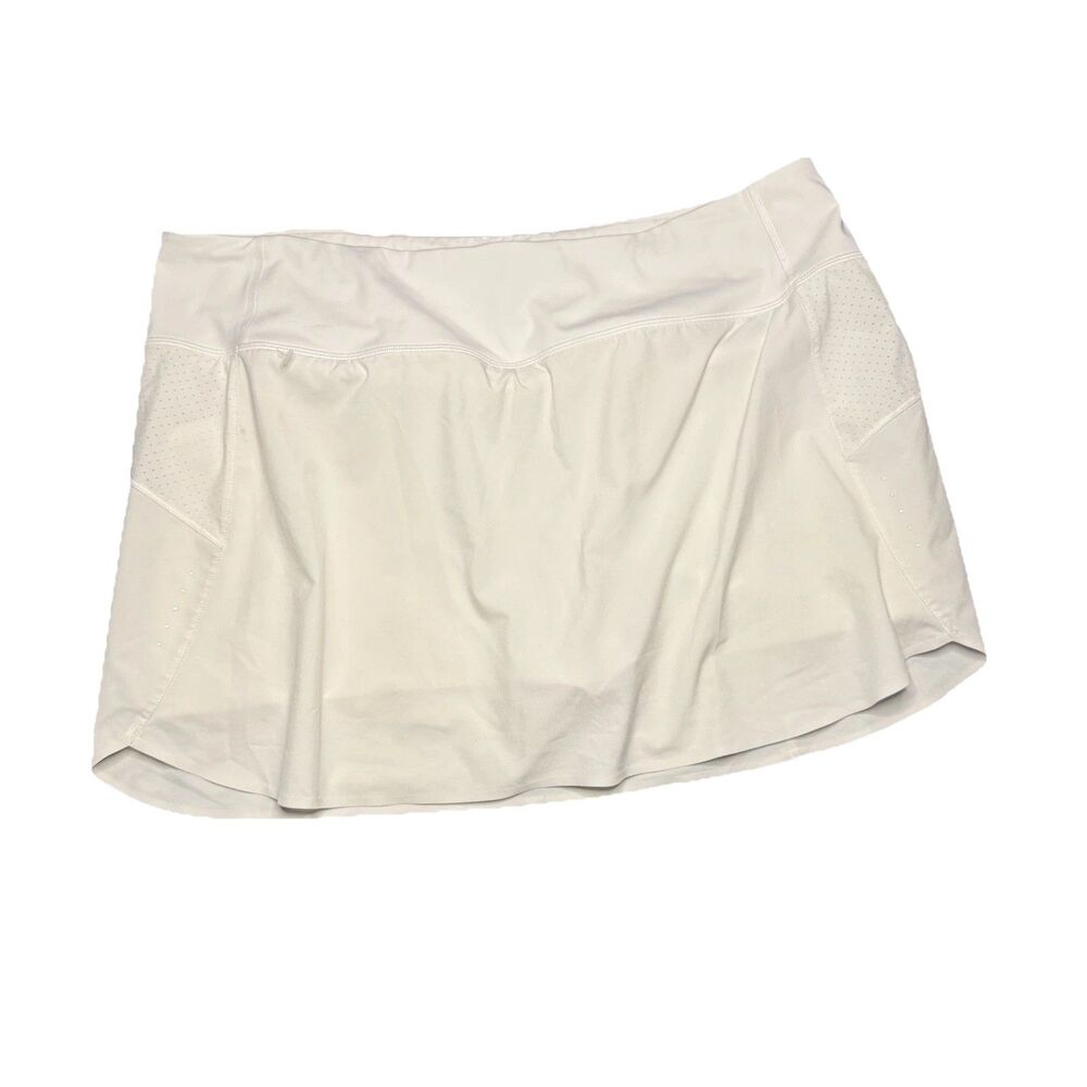 Athleta Womens Run With It Skort XL White Spandex Drawstring Zip Pockets